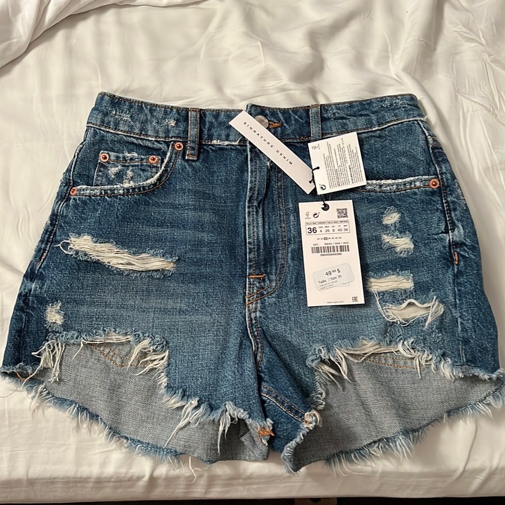 ZARA HIGH WAIST DENIM SHORTS IN BESTIE BLUE SIZE 36 /US 4